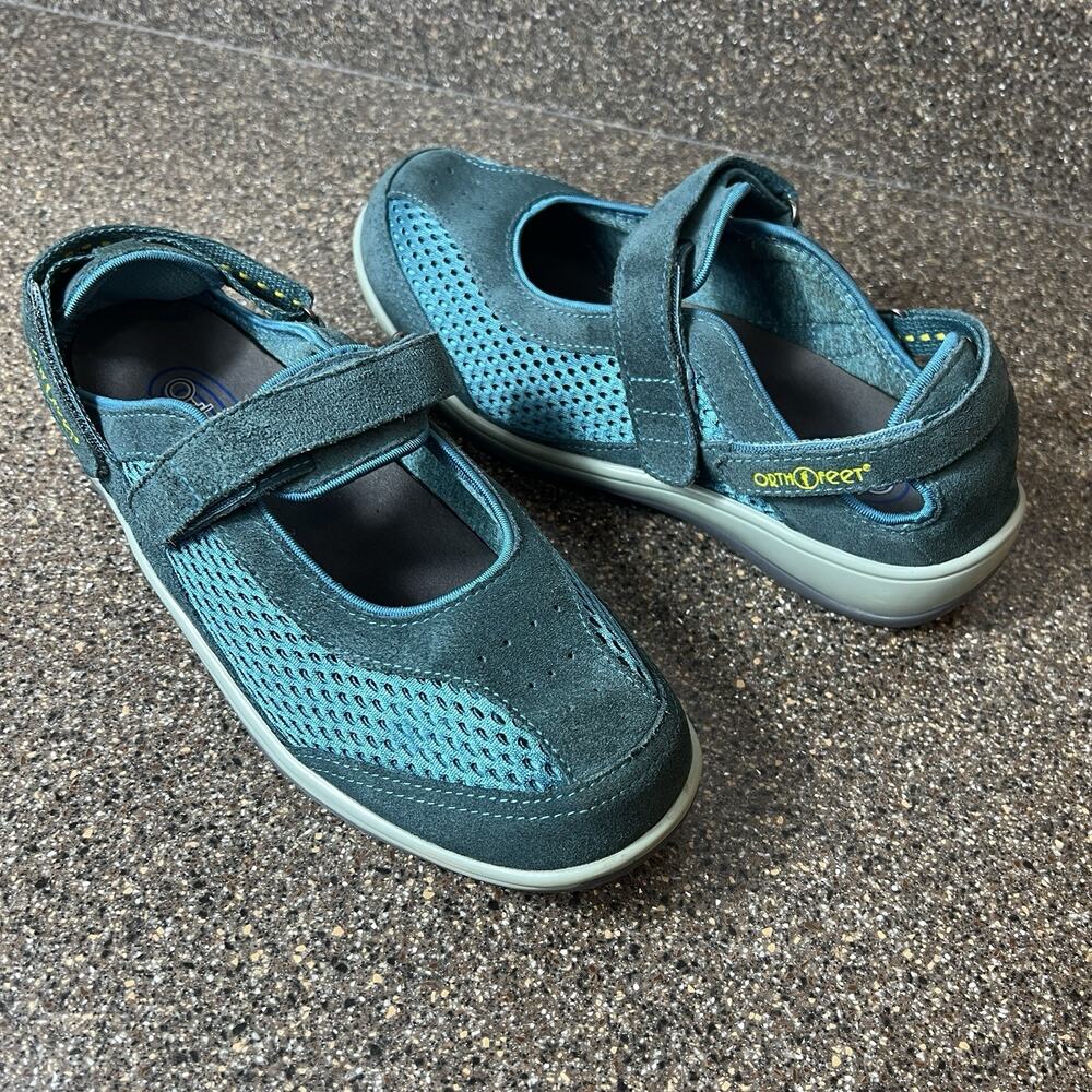 Orthofeet 898 Shoe Womens Sz 9 X-Wide Comfort Casual Bluegreen Suede/Fabric Flat
